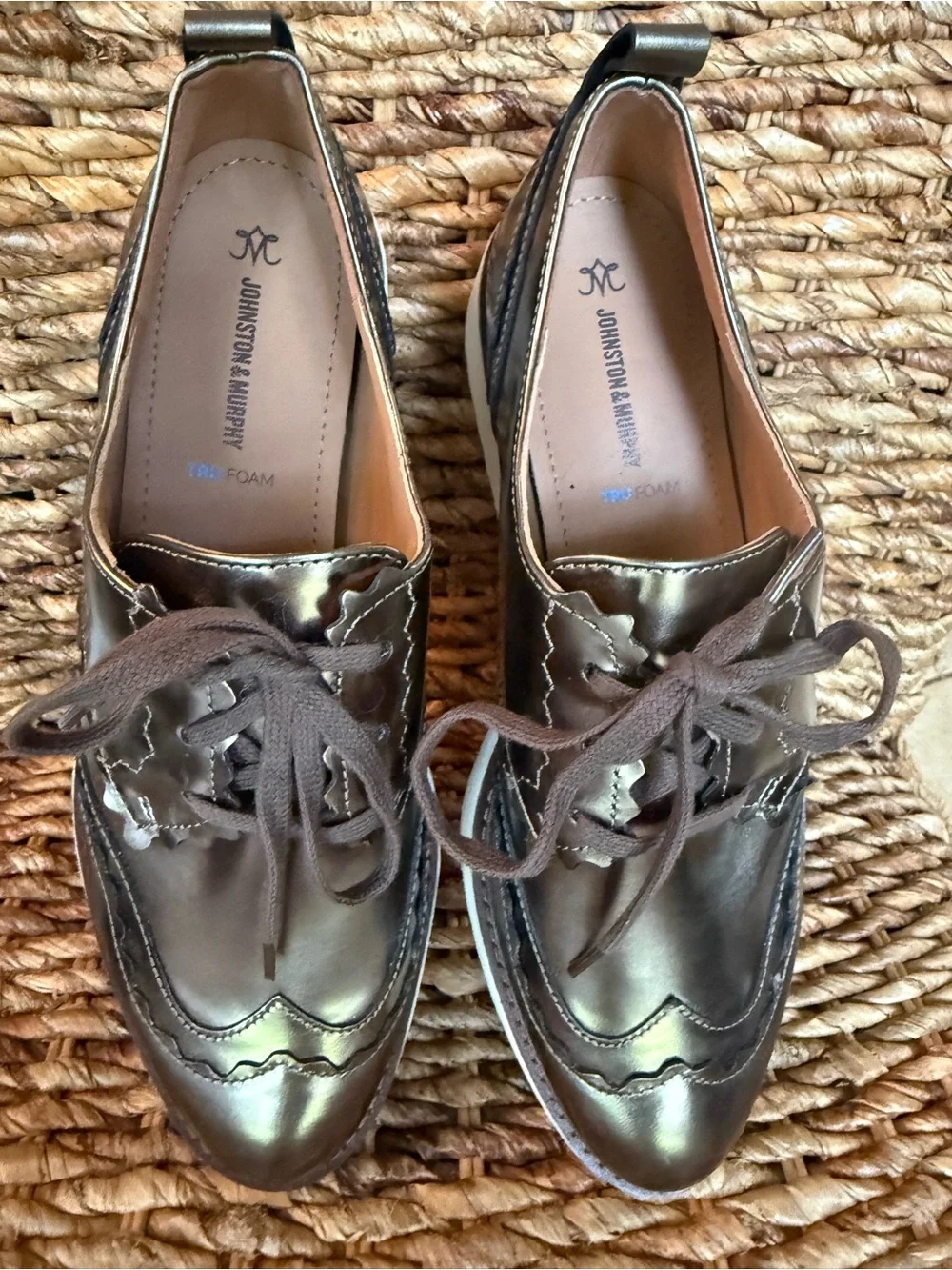Johnston & Murphy Metallic Bronze Women's Wingtip Loafers